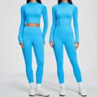 Slim Zip Jacket and Hip-Lifting Leggings Set with Pockets - Image 2